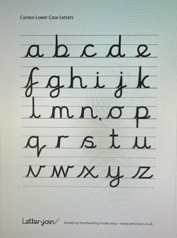 Cursive lower case letters